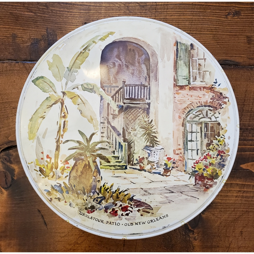 Vintage Brulator Patio New Orleans Scene Fruit Cake Tin